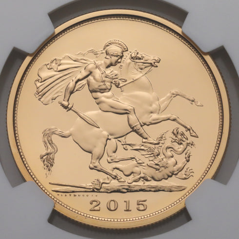 イギリス 2015年 エリザベス2世 聖ジョージと竜退治 5ポンド金貨 MS70DPL:4866661-003-UNIVERSAL COIN